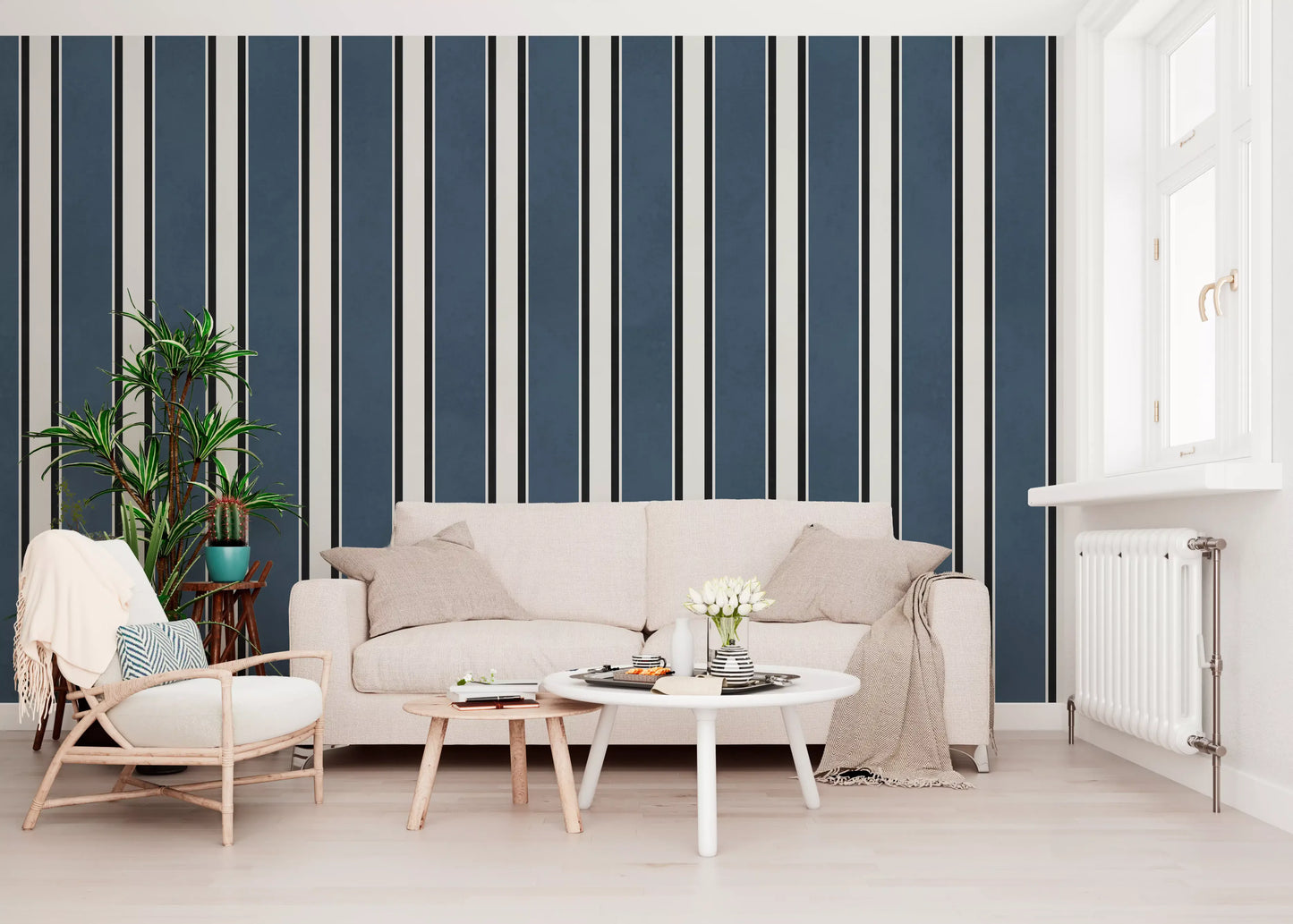 Classic Navy Striped Pattern Wall Mural