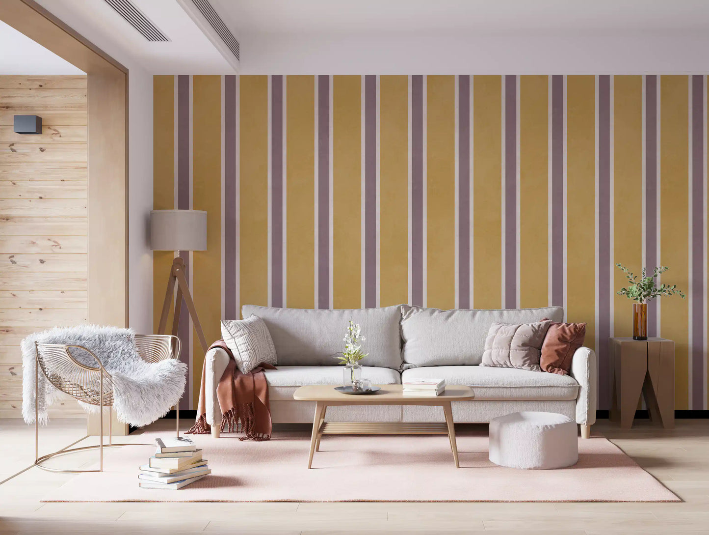 Padrão listrado vertical em ocre dourado Wall Mural