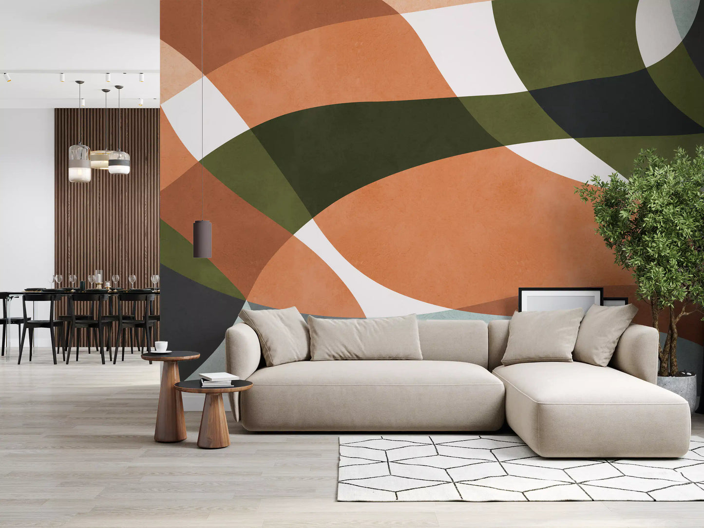 Curvas orgânicas abstratas em tons terrosos. Wall Mural