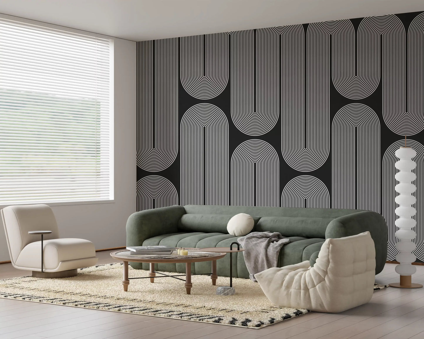 Arcos de onda minimalistas em monocromático Wall Mural