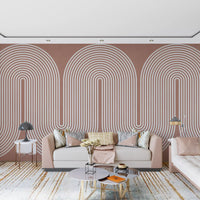 Padrão minimalista de linhas onduladas em terracota Wall Mural
