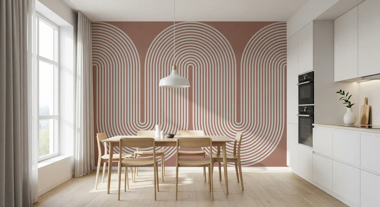 Padrão minimalista de linhas onduladas em terracota Wall Mural