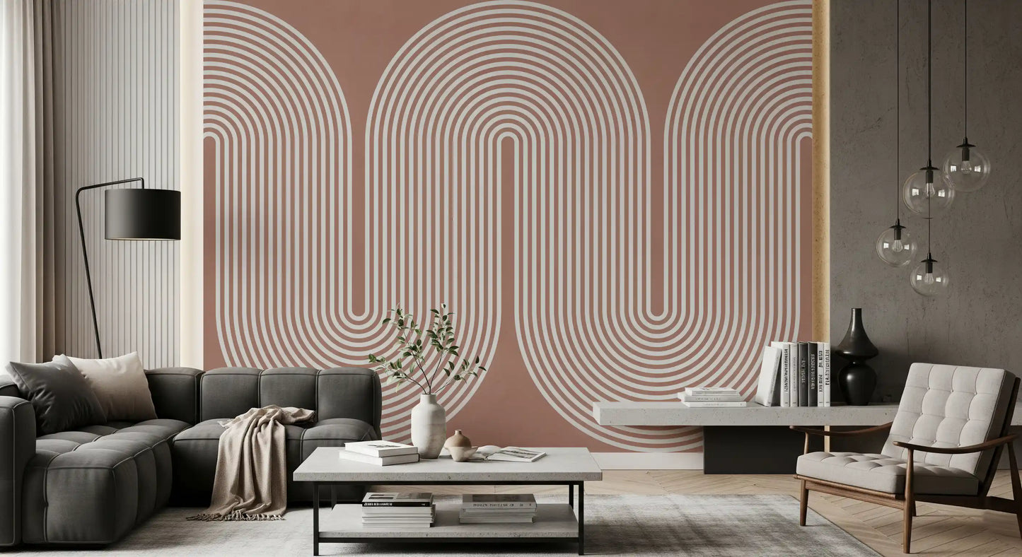 Padrão minimalista de linhas onduladas em terracota Wall Mural