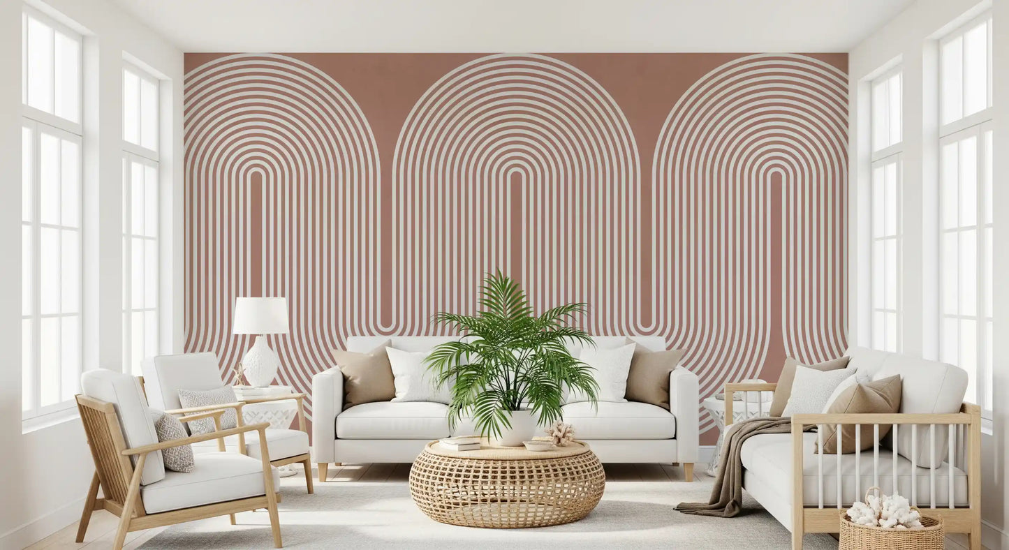 Padrão minimalista de linhas onduladas em terracota Wall Mural
