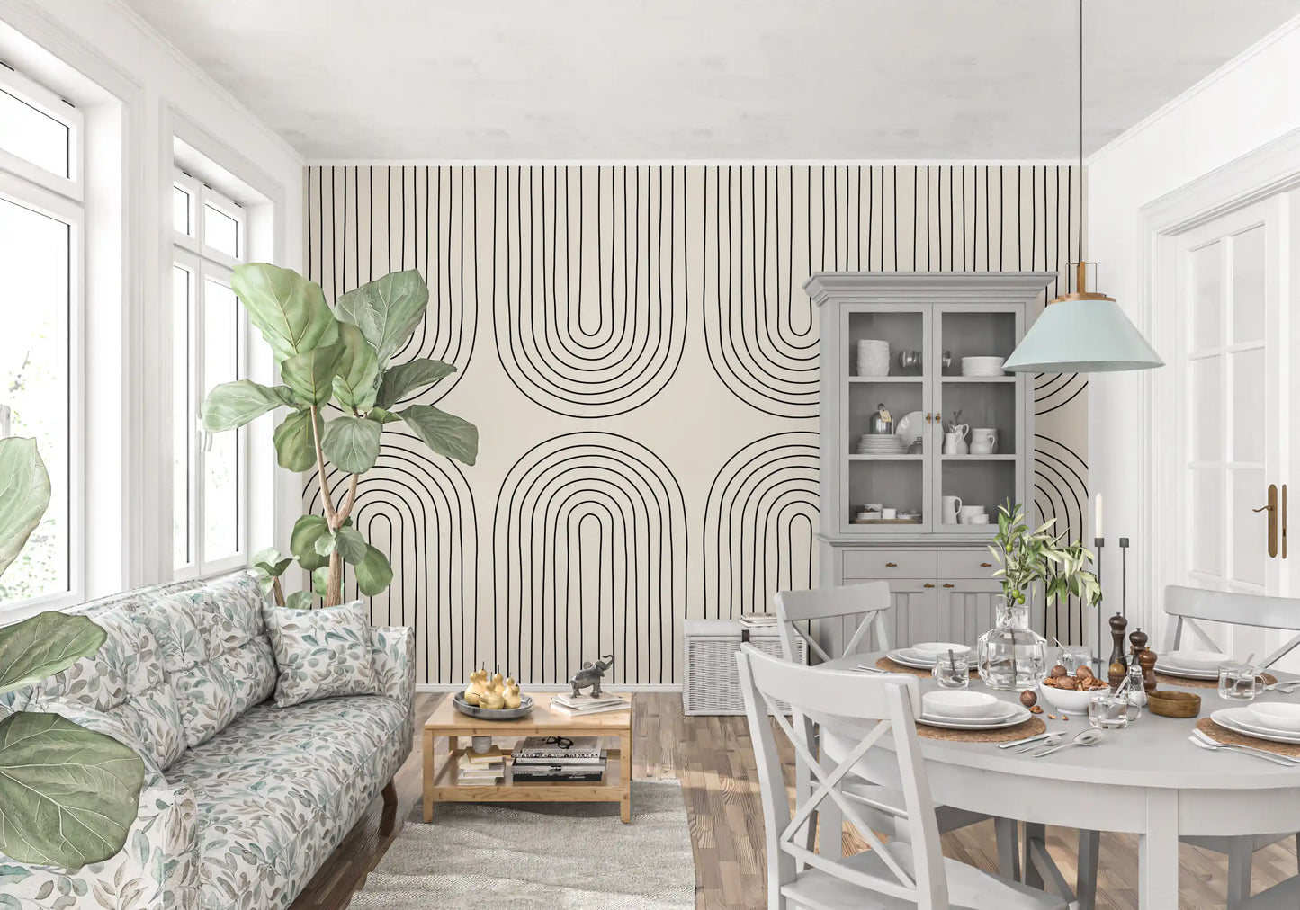 Padrão minimalista de arte linear em arco Wall Mural