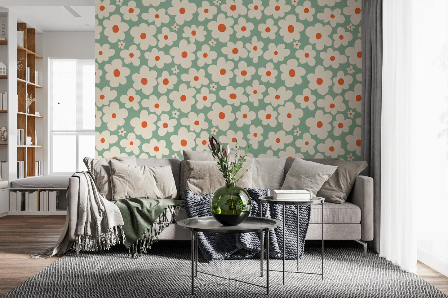 Retro Daisy Meadow Wall Mural