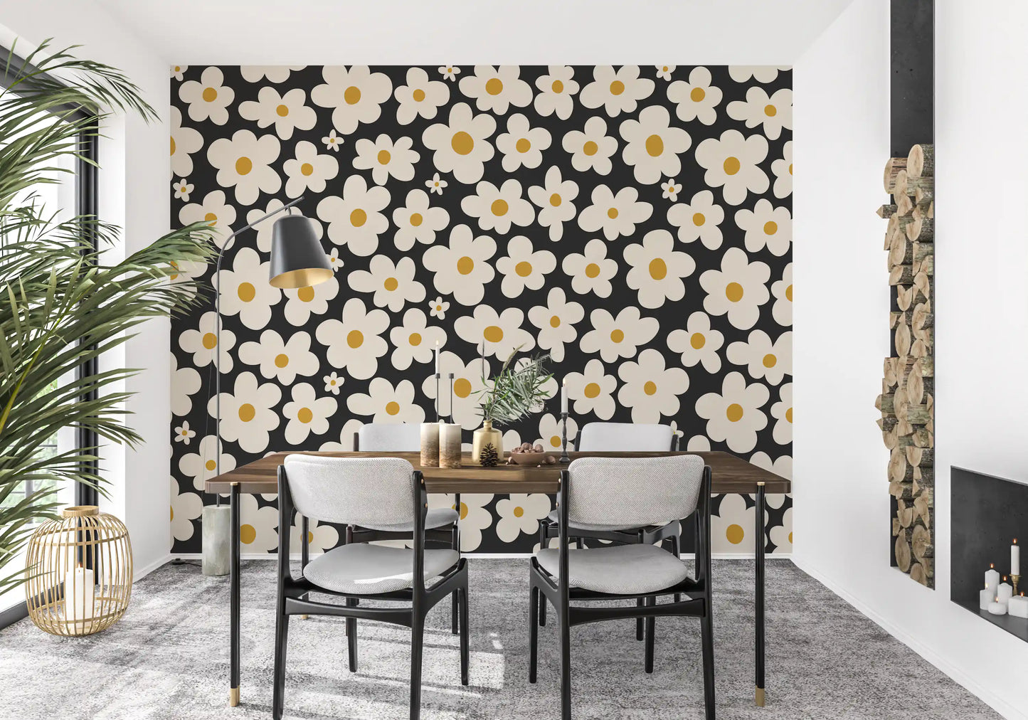 Retro Floral Bloom Pattern Wall Mural