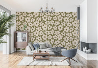 Retro Daisy Meadow in Sage and Cream Wall Mural