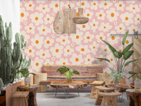 Retro Cream and Pink Daisy Field Wall Mural