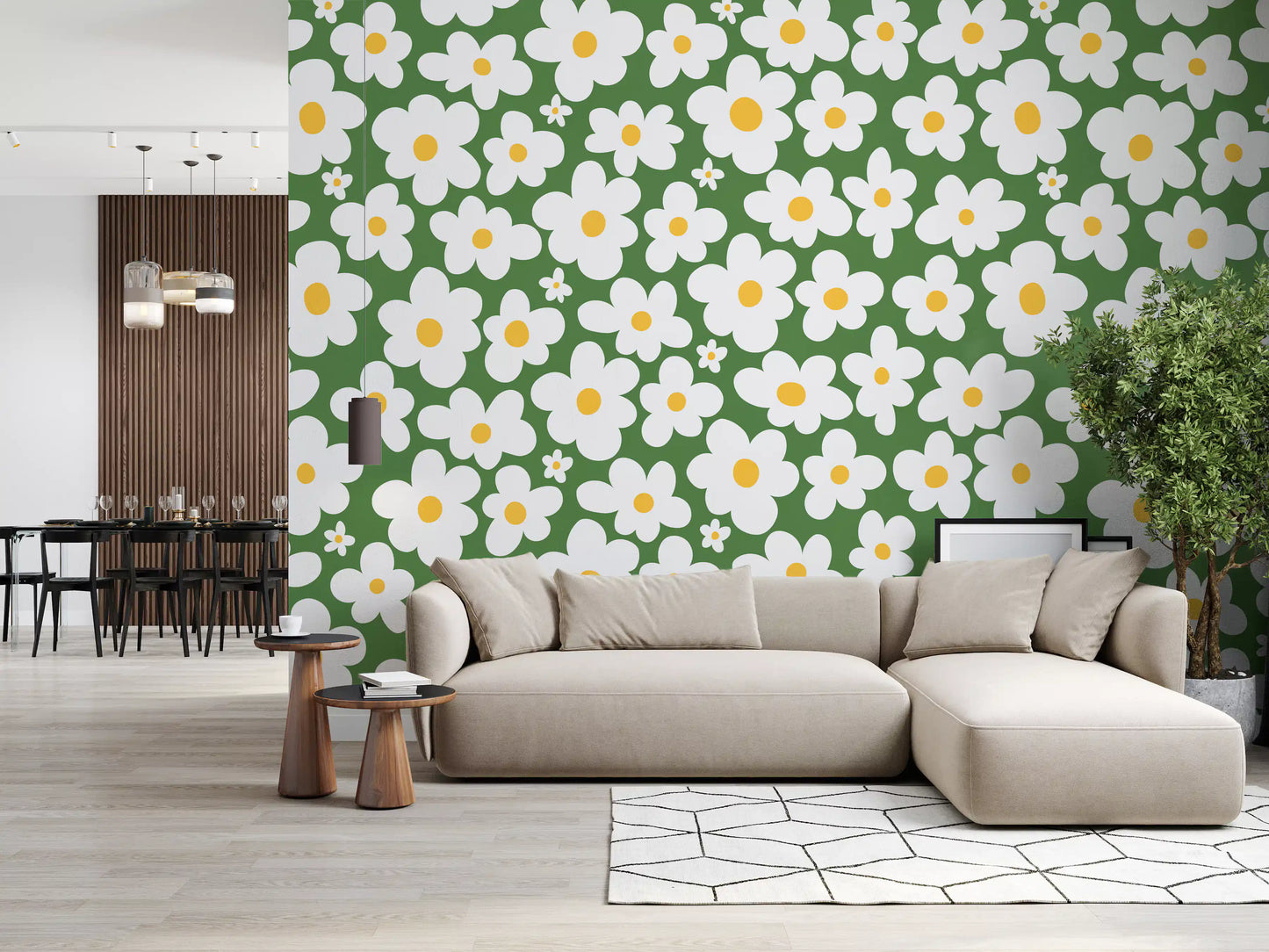 Retro Daisy Meadow Wall Mural