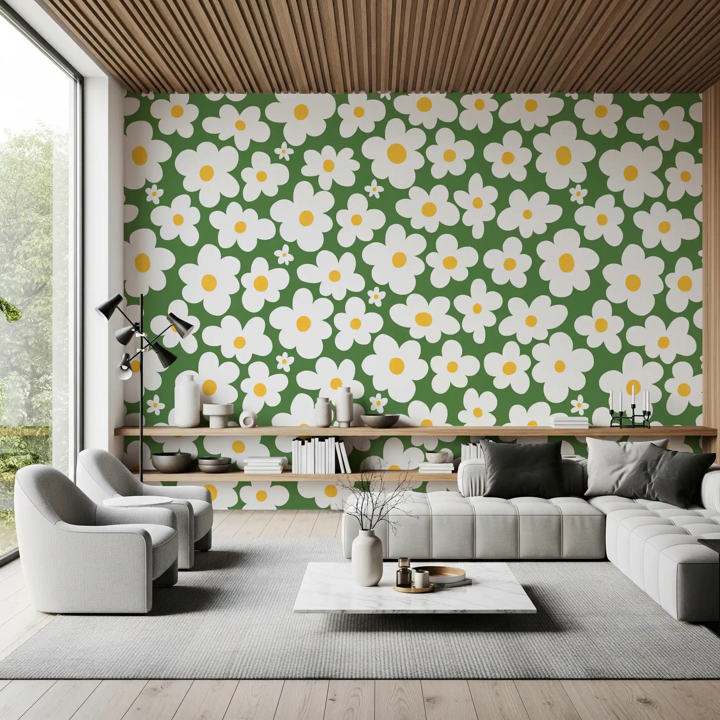 Retro Daisy Meadow Wall Mural