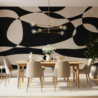 Abstract Cream and Charcoal Interplay Wall Mural