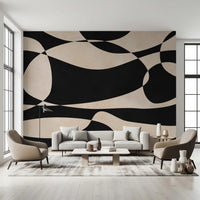 Abstract Cream and Charcoal Interplay Wall Mural