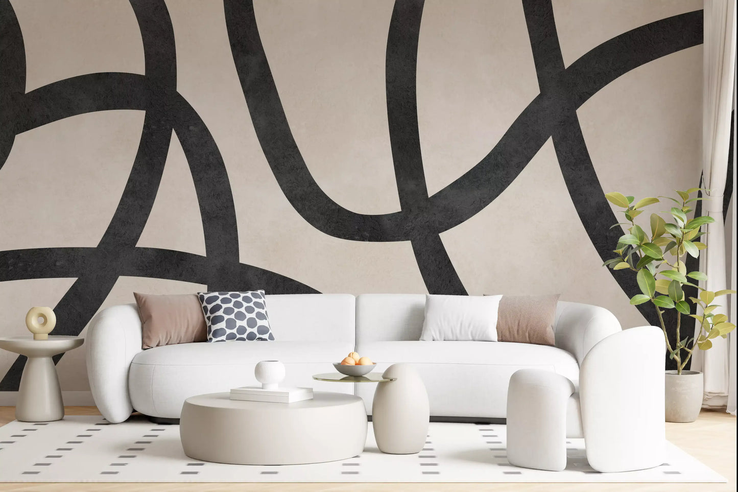 Monochrome Sculptural Loops Wall Mural