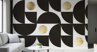 Modernist Geometric Gold and Black Arcs Wall Mural