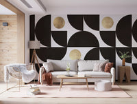 Modernist Geometric Gold and Black Arcs Wall Mural