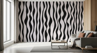 Monochrome Wavy Stripe Design Wall Mural