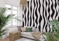 Monochrome Wavy Stripe Design Wall Mural