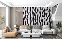 Monochrome Wavy Stripe Design Wall Mural