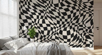 Wavy Monochrome Checkerboard Wall Mural