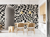 Wavy Monochrome Checkerboard Wall Mural