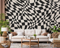 Wavy Monochrome Checkerboard Wall Mural