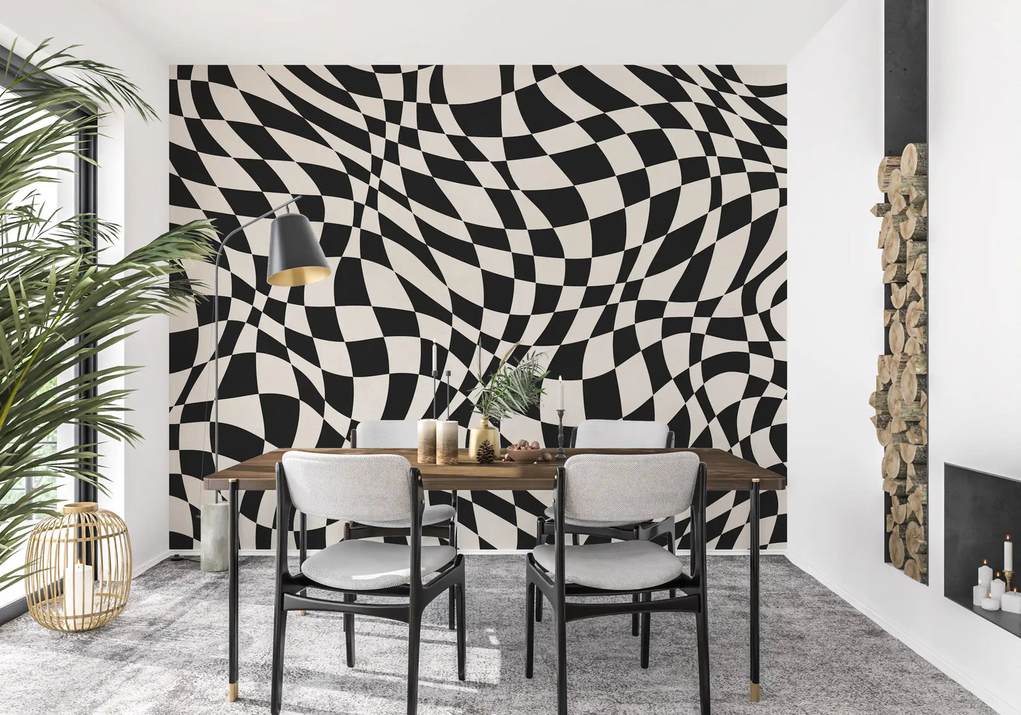 Wavy Monochrome Checkerboard Wall Mural
