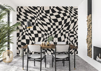 Wavy Monochrome Checkerboard Wall Mural