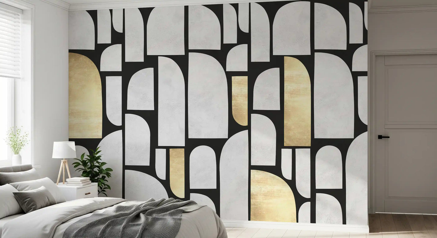 Modernist Gold and Stone Archway Motif Wall Mural