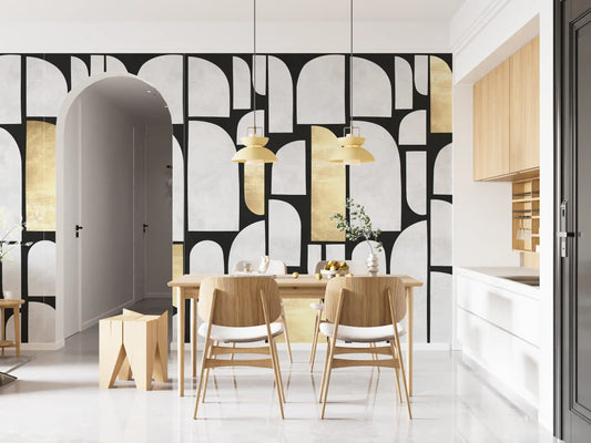 Modernist Gold and Stone Archway Motif Wall Mural
