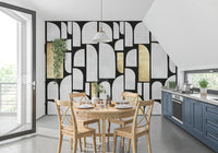Modernist Gold and Stone Archway Motif Wall Mural