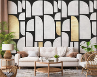 Modernist Gold and Stone Archway Motif Wall Mural