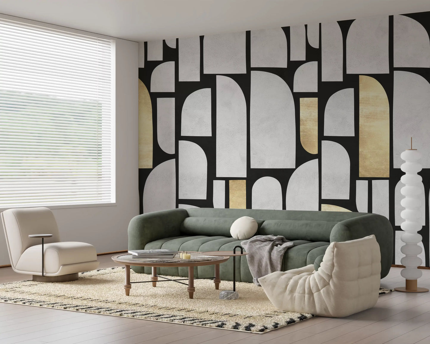 Modernist Gold and Stone Archway Motif Wall Mural