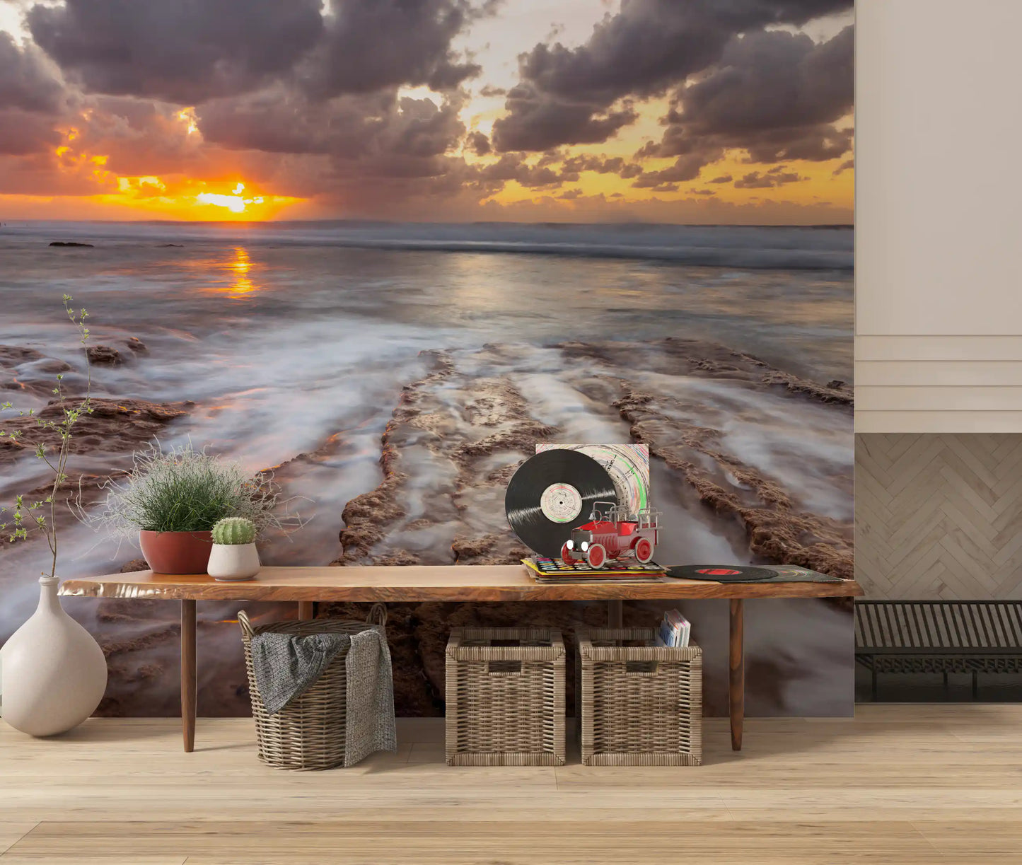 Golden Ocean Sunset Horizon Wall Mural