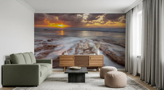 Golden Ocean Sunset Horizon Wall Mural