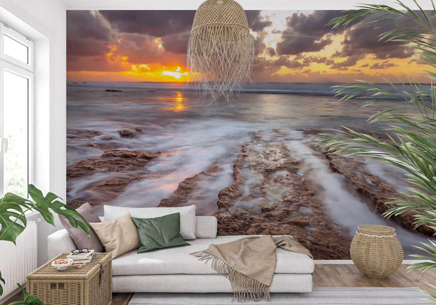 Golden Ocean Sunset Horizon Wall Mural