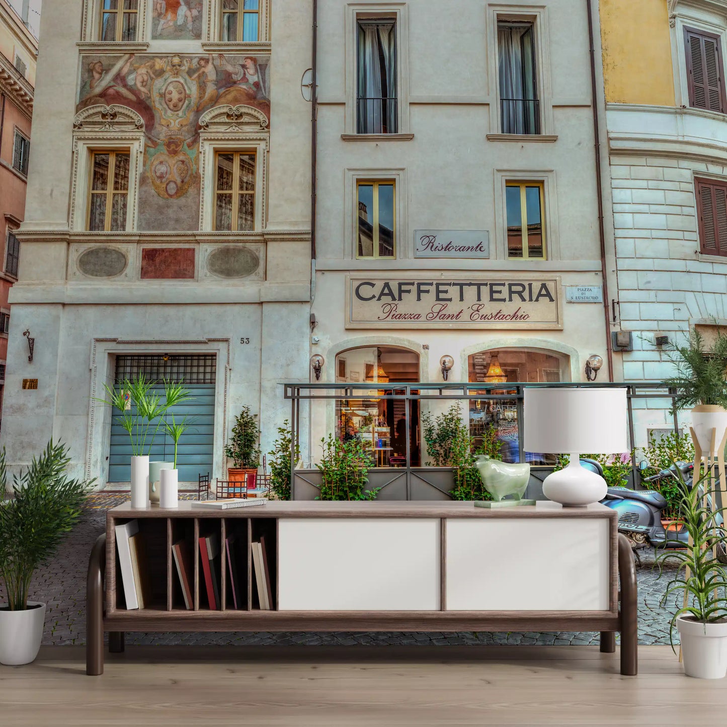 Italian Piazza Street Scene Wall Mural