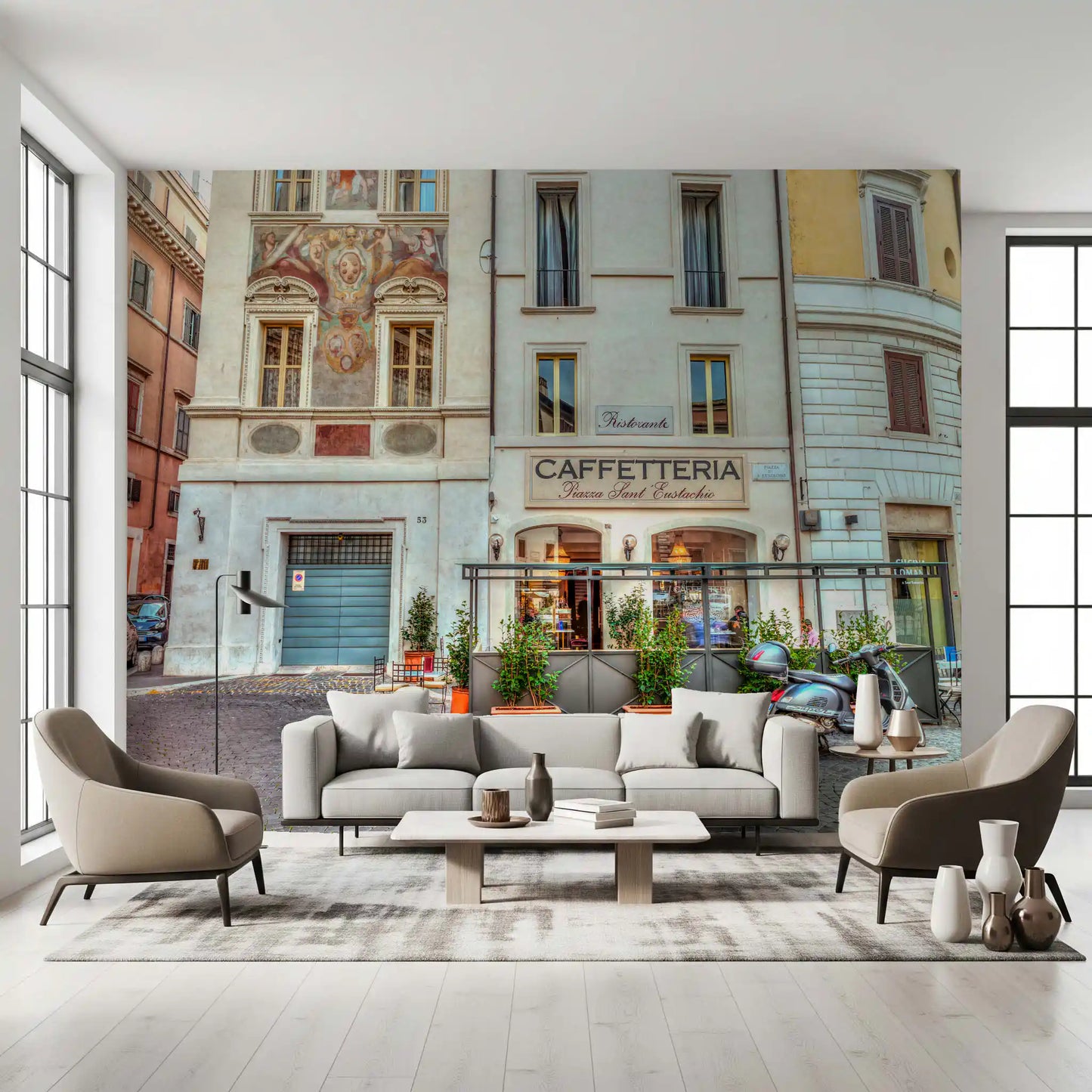 Italian Piazza Street Scene Wall Mural