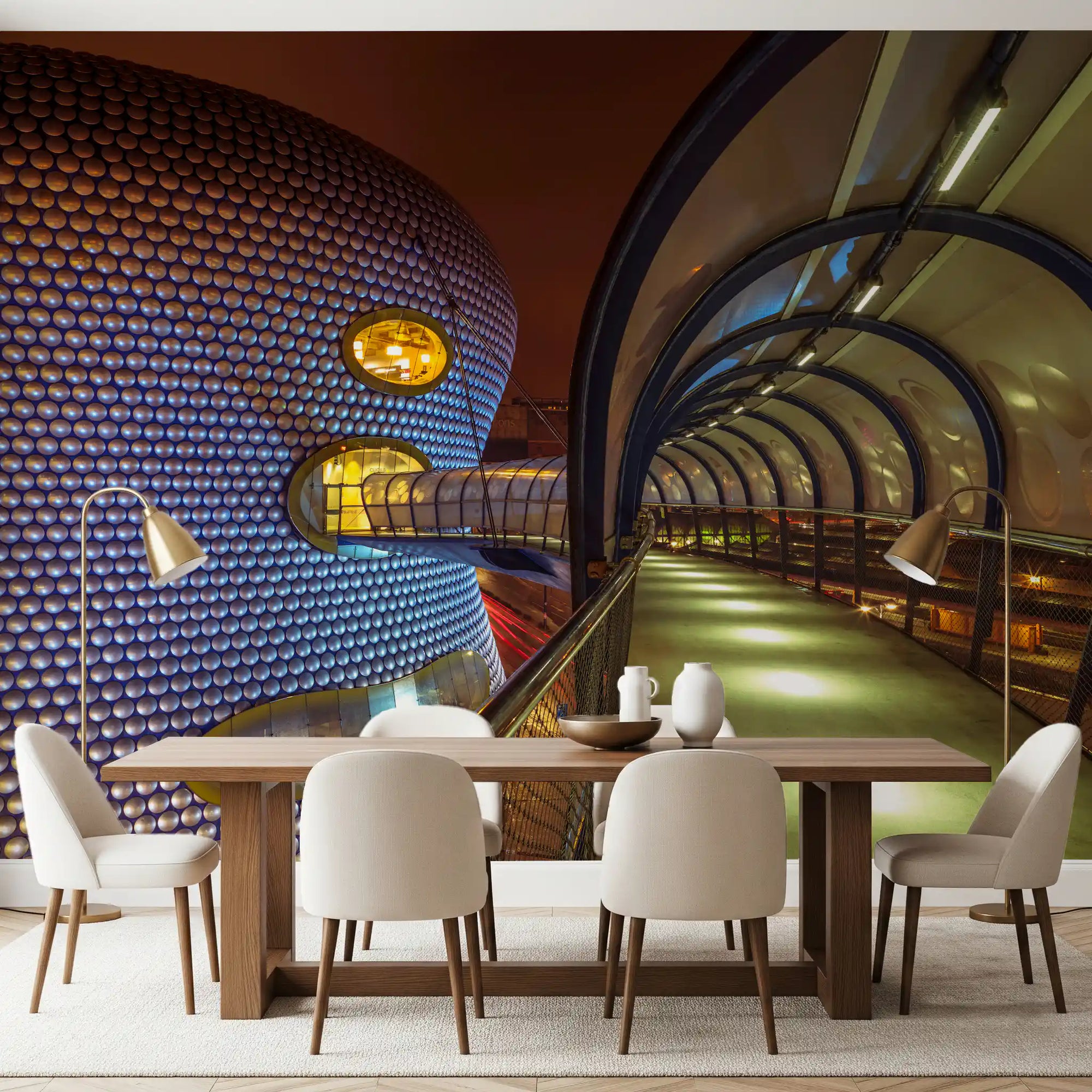 Metallic orb passage wall mural filling a Dining room feature nook, GD11140