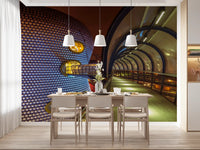 Futuristic Metallic Orb Passage Wall Mural