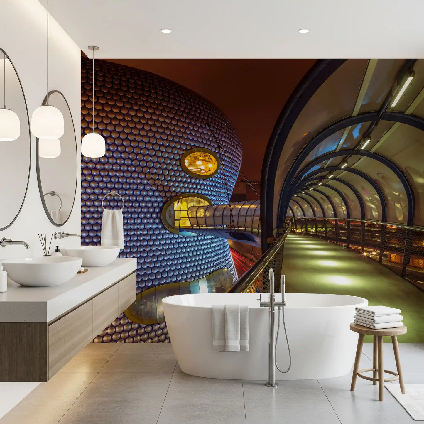 Futuristic Metallic Orb Passage Wall Mural