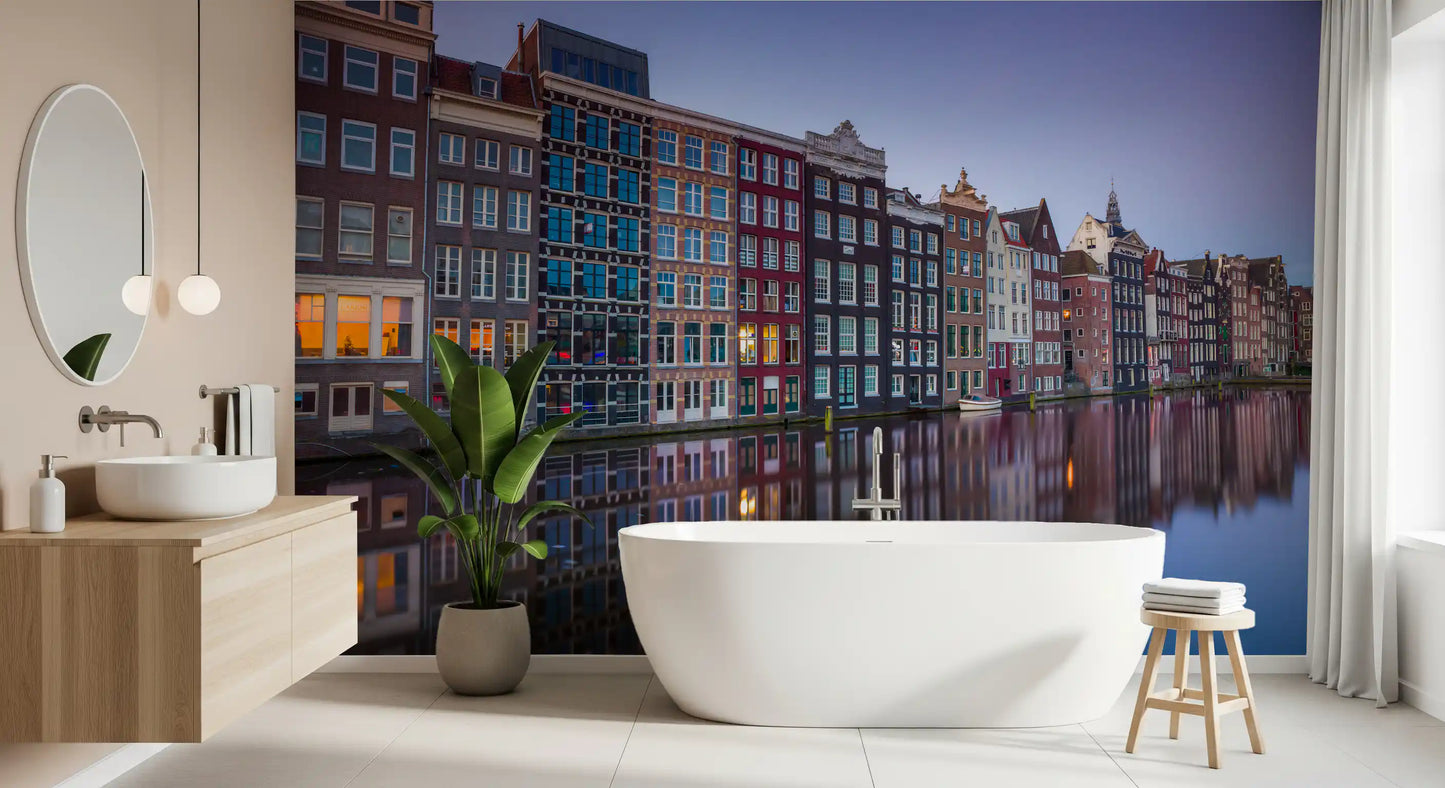 Amsterdam Canal Dusk Architecture Wall Mural