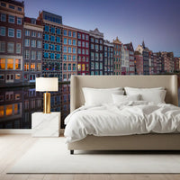 Amsterdam Canal Dusk Architecture Wall Mural