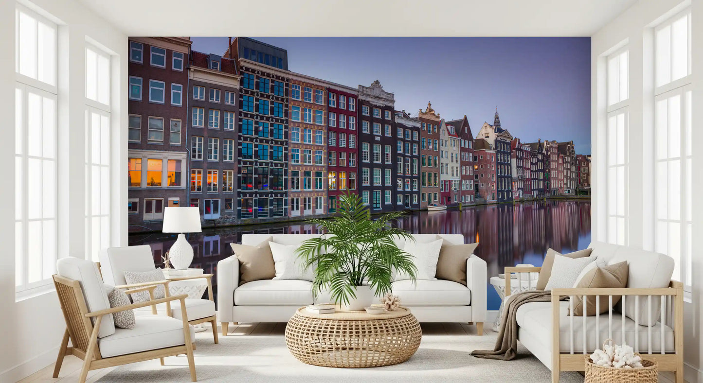 Amsterdam Canal Dusk Architecture Wall Mural
