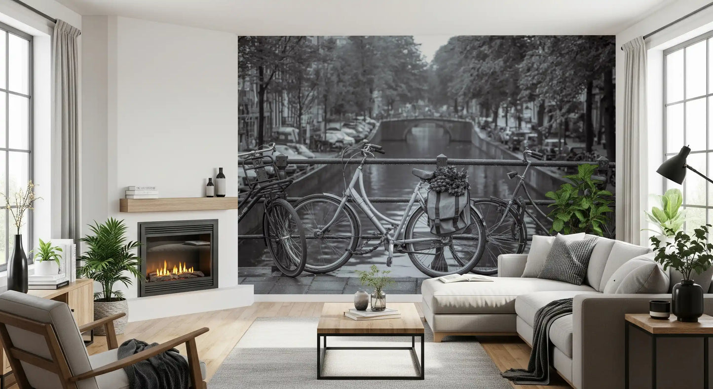Amsterdam Canal Bicycle Scene Wall Mural
