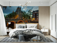 Amsterdam Canal Evening Illumination Wall Mural