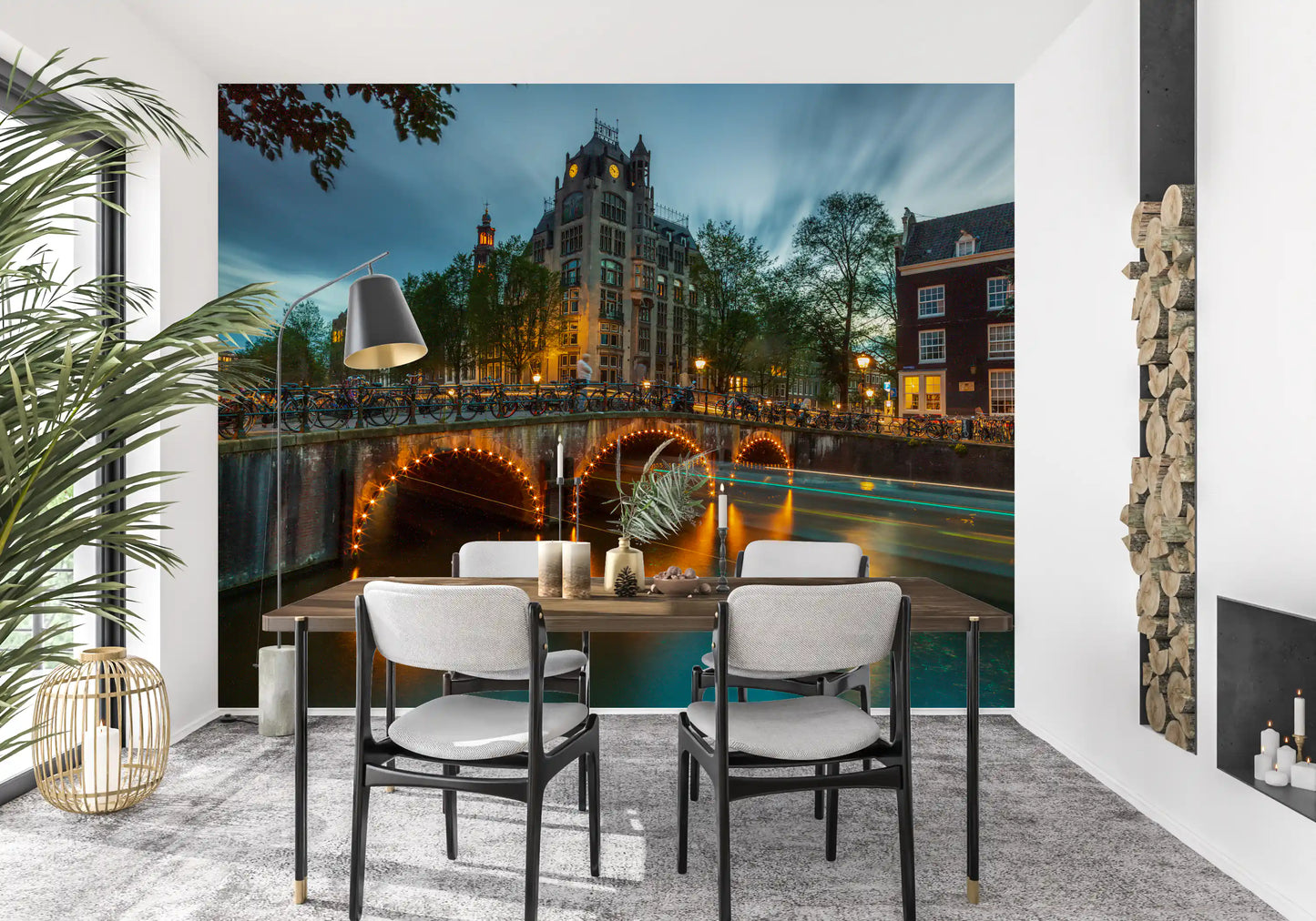 Amsterdam Canal Evening Illumination Wall Mural