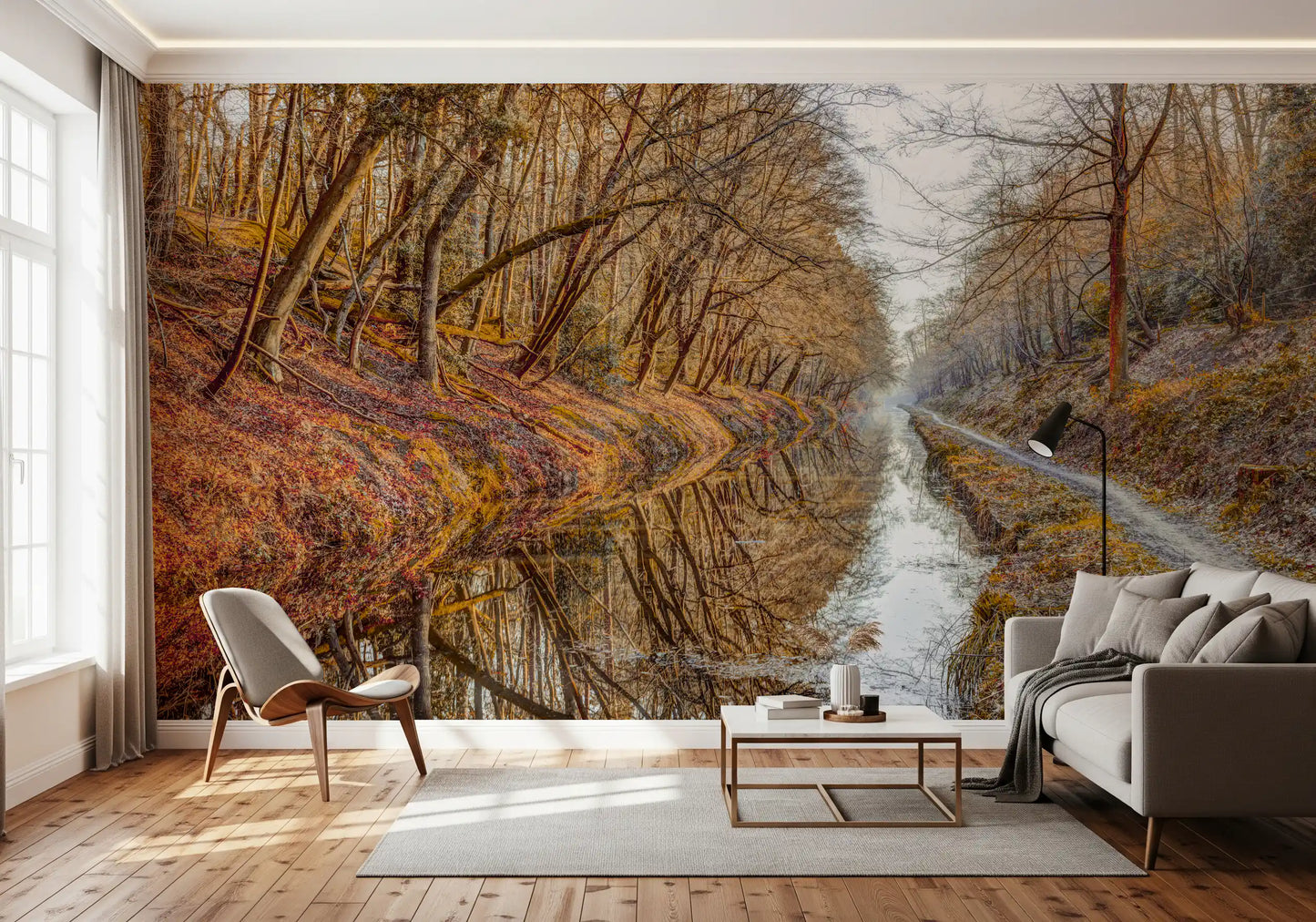 Autumn Canal Reflections Wall Mural