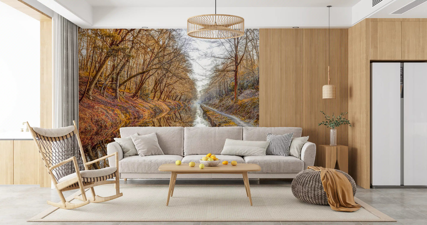 Autumn Canal Reflections Wall Mural