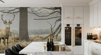 Majestic Woodland Stag in Misty Forest Wall Mural